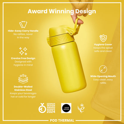 Leak Proof Thermal  Water Bottle, Insulated Steel, Yellow, 320ml (11oz)