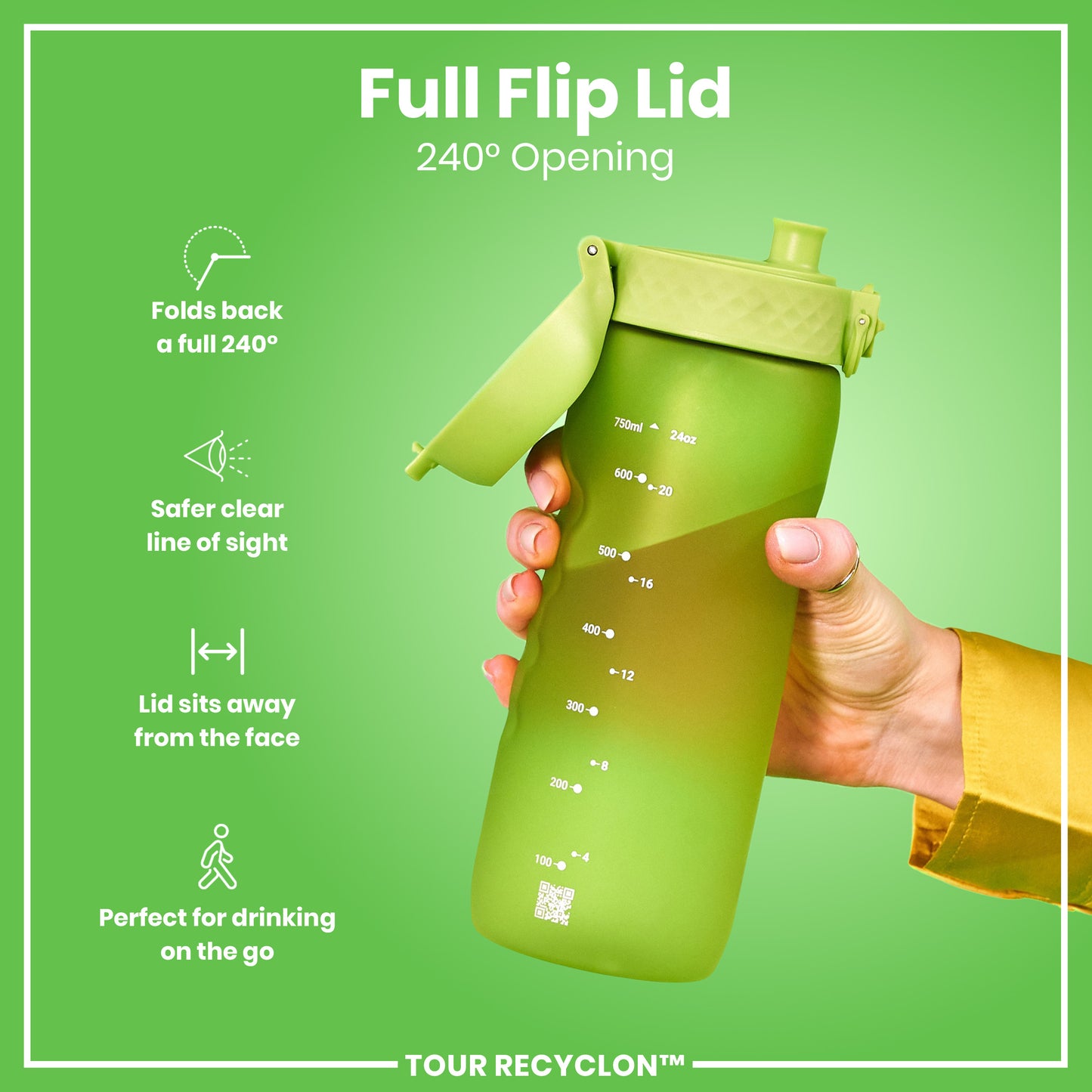 Leak Proof Water Bottle, Recyclon, Green, 750ml (24oz)