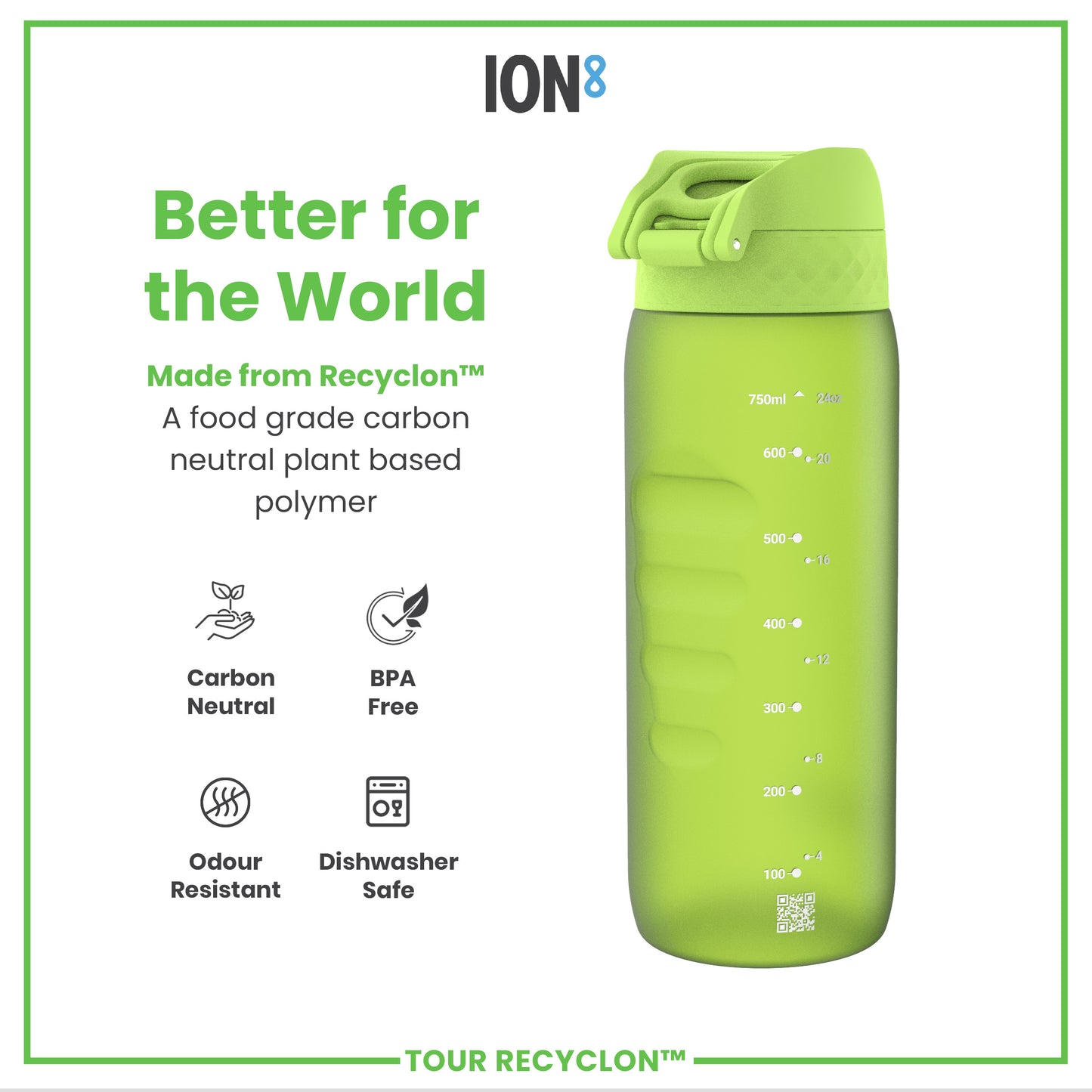 Leak Proof Water Bottle, Recyclon, Green, 750ml (24oz)