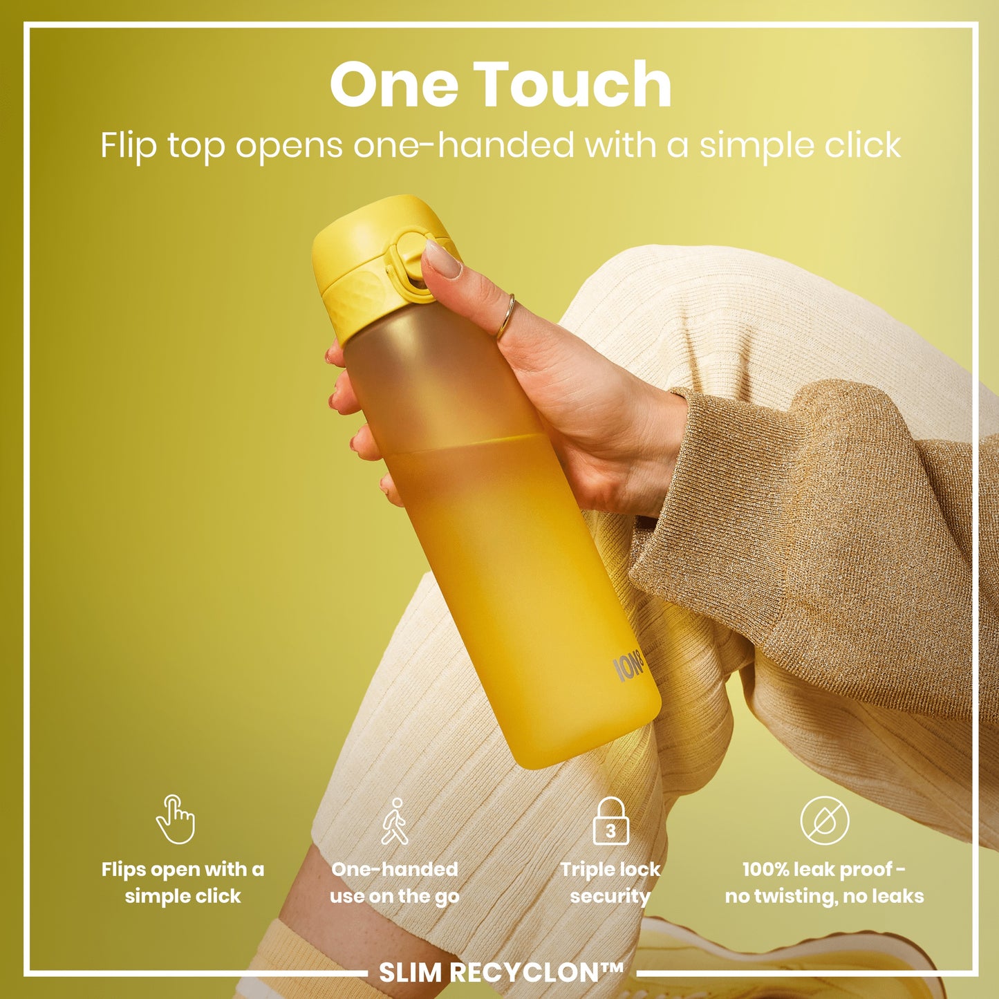 Leak Proof Slim Water Bottle, Recyclon, Yellow, 500ml (18oz)