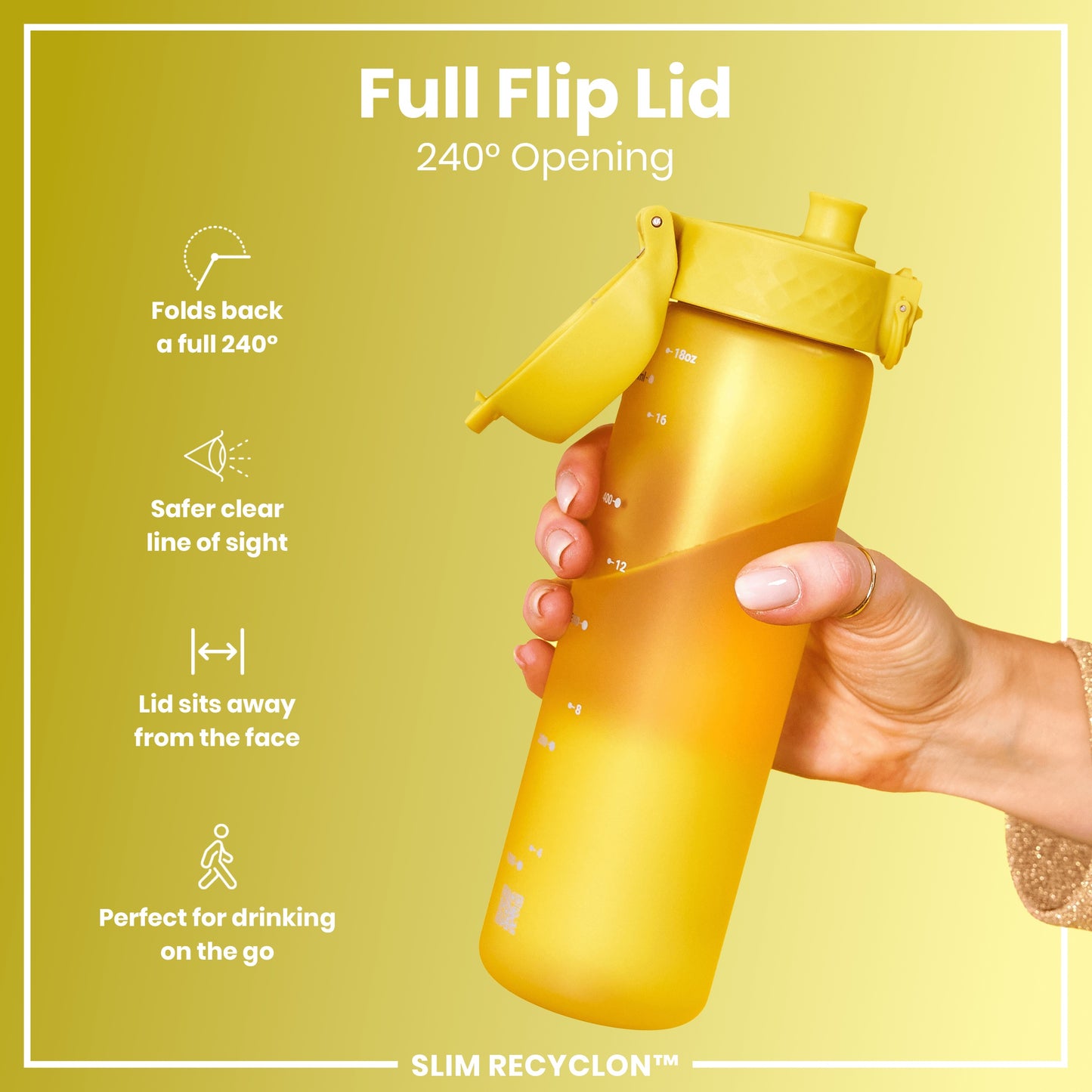 Leak Proof Slim Water Bottle, Recyclon, Yellow, 500ml (18oz)