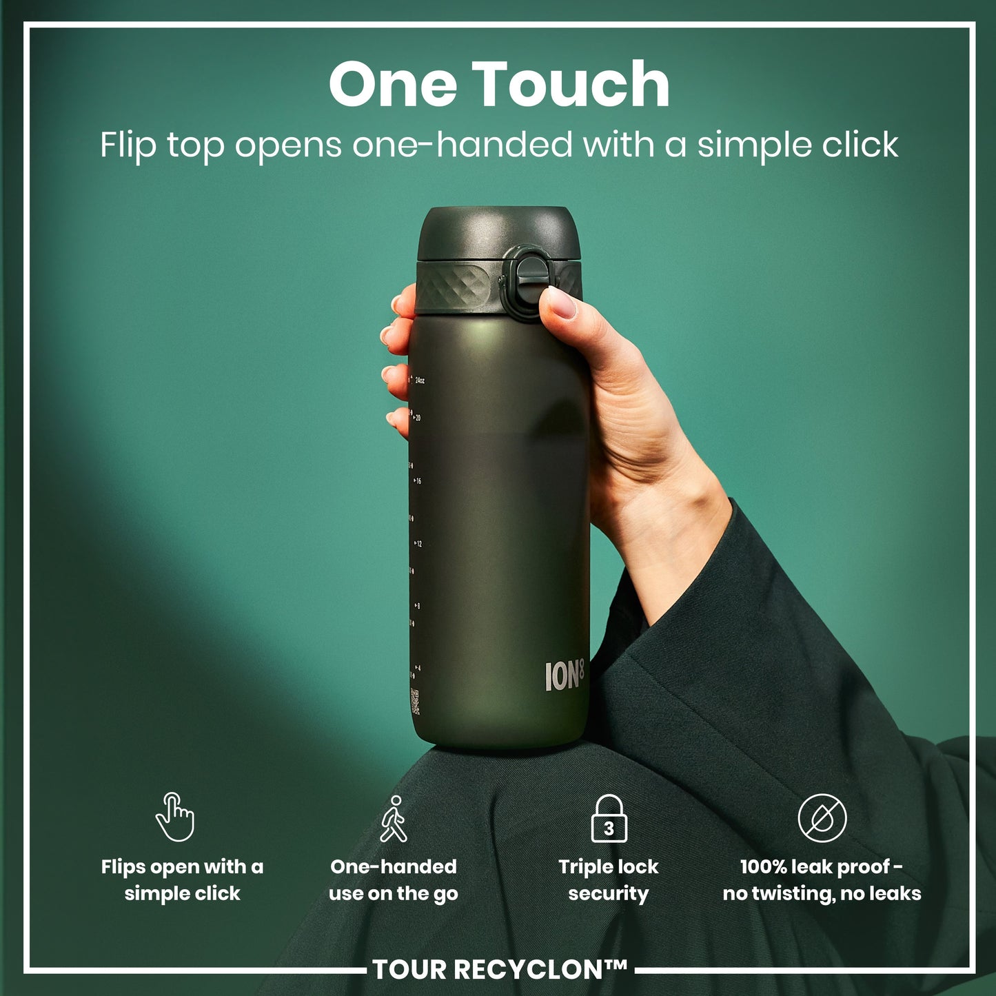 Leak Proof Water Bottle, Recyclon, Dark Green, 750ml (24oz)