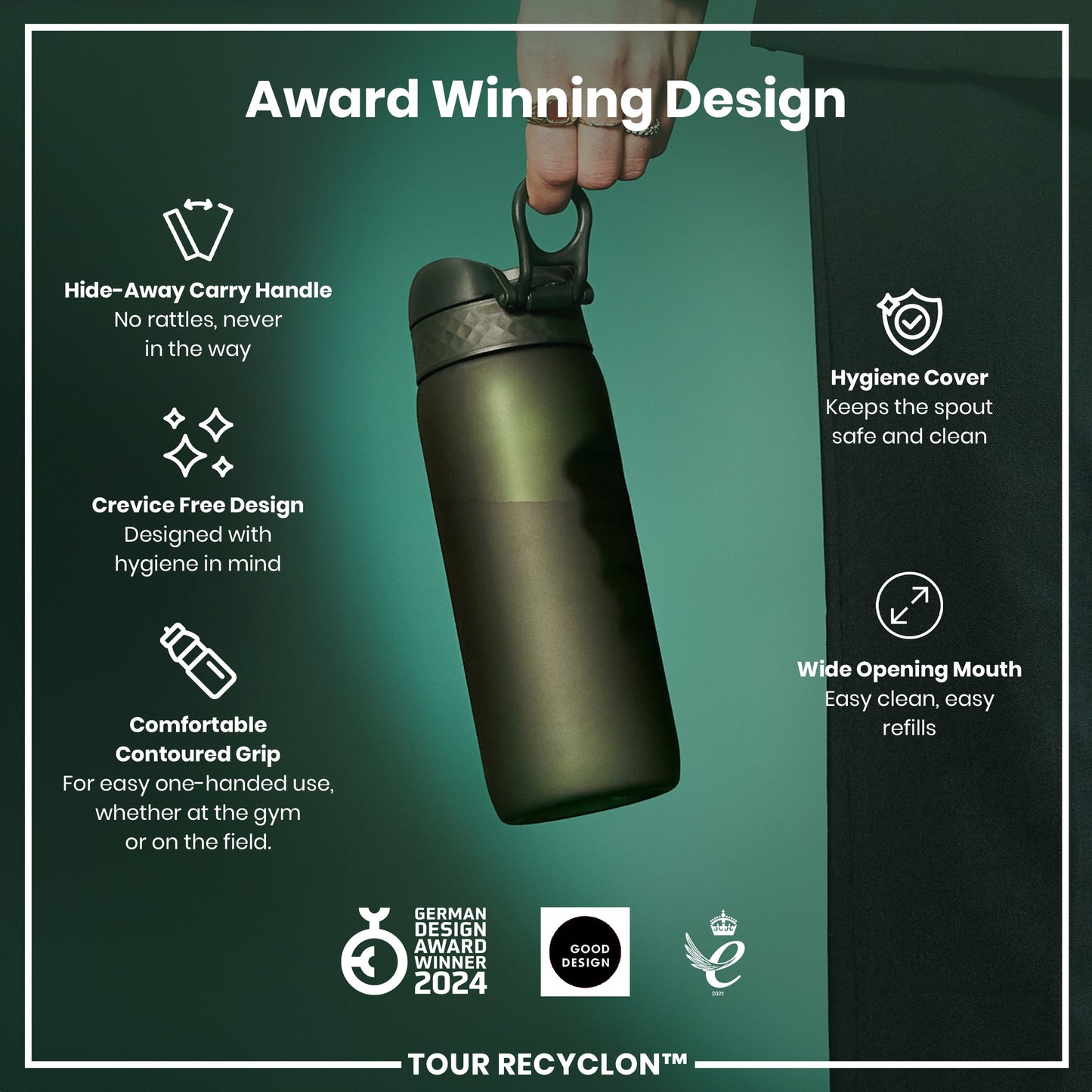 Leak Proof Water Bottle, Recyclon, Dark Green, 750ml (24oz)