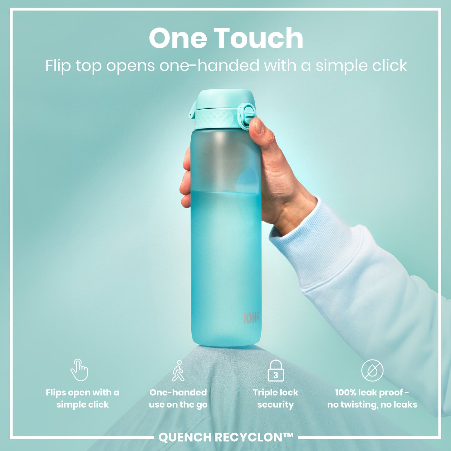 Leak Proof Water Bottle with Times to Drink, Recyclon, Sonic Blue, 1 Litre