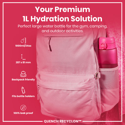 Leak Proof 1 litre Water Bottle, Recyclon, Pink