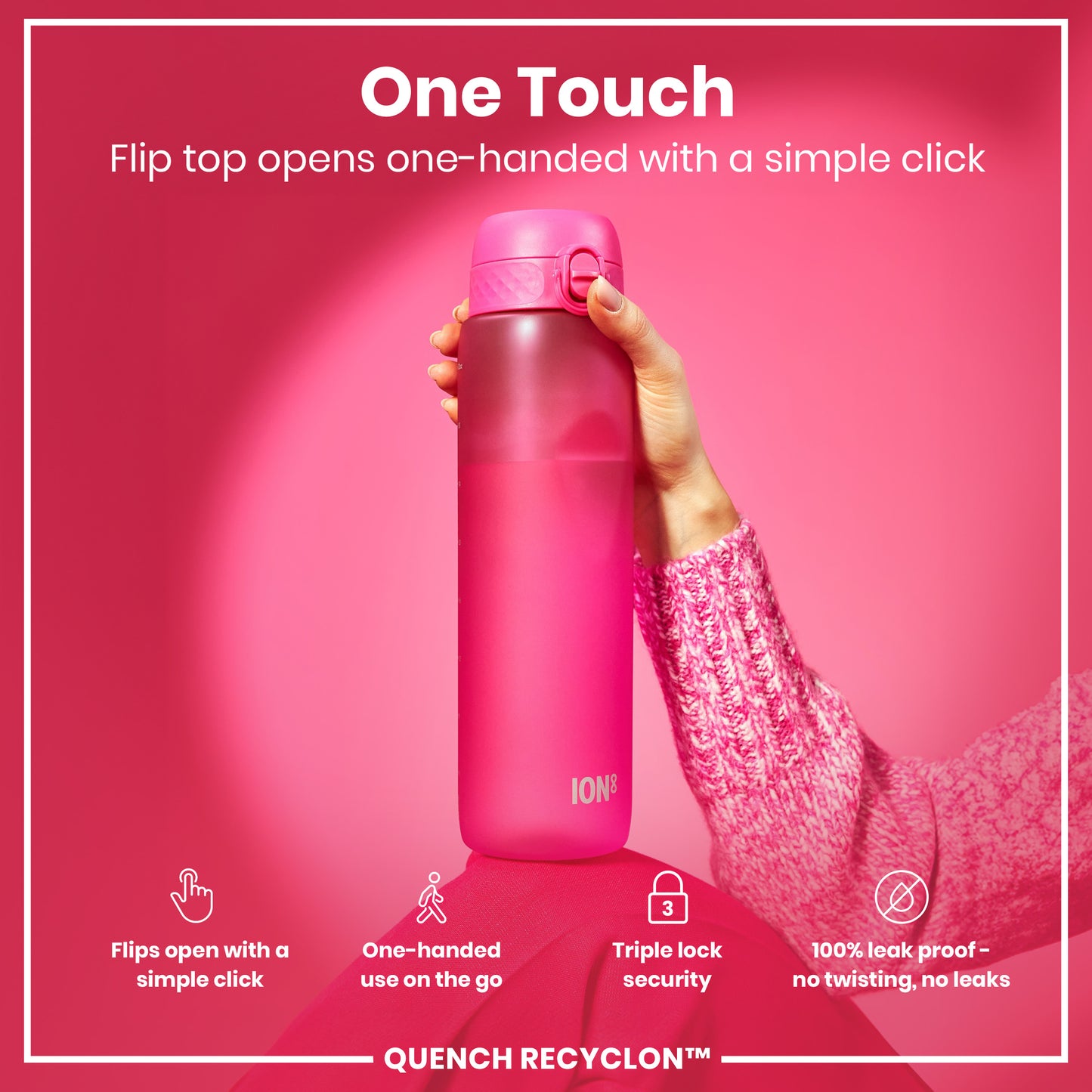 Leak Proof 1 litre Water Bottle, Recyclon, Pink