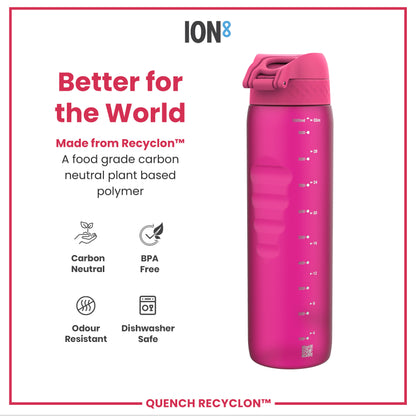 Leak Proof 1 litre Water Bottle, Recyclon, Pink