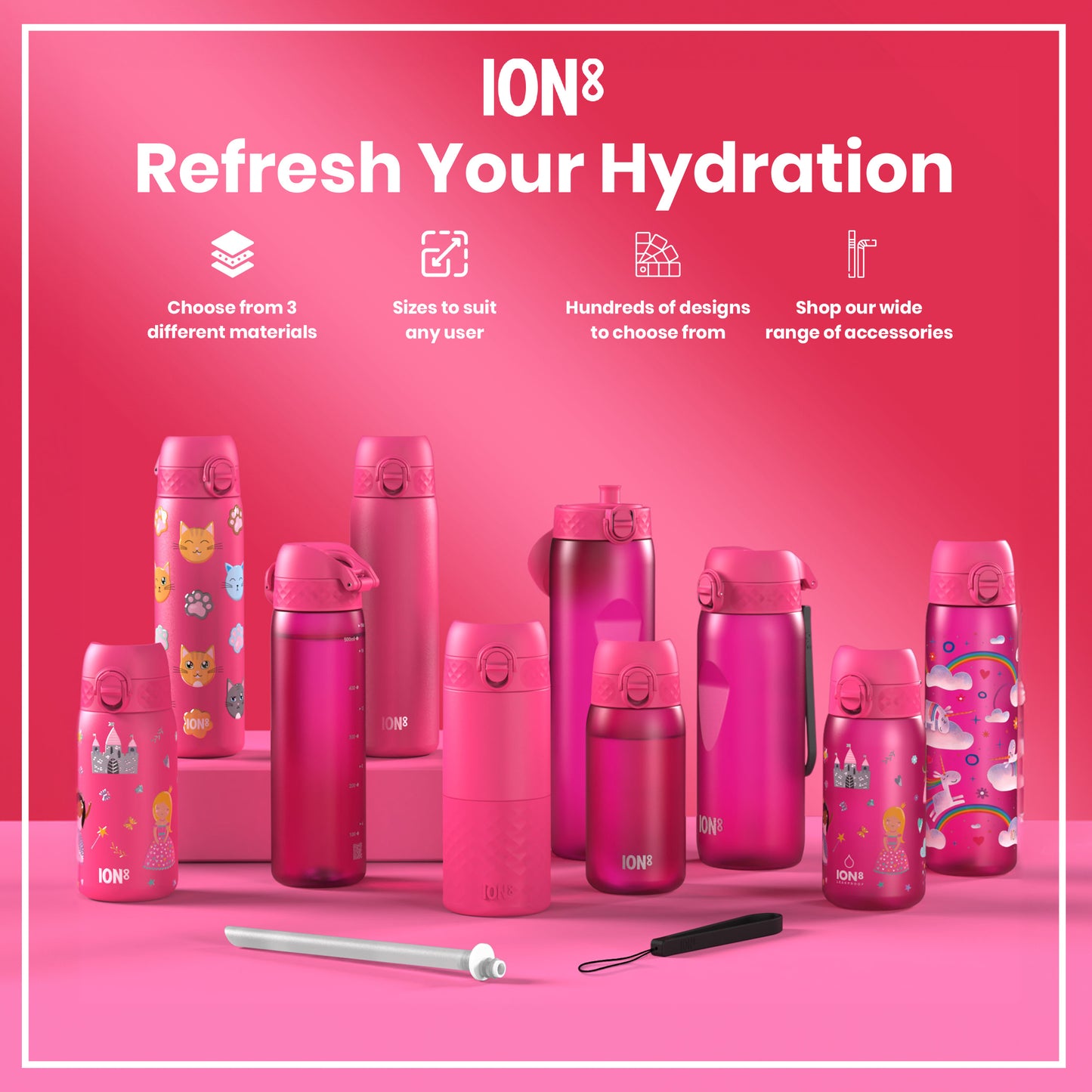 Leak Proof 1 litre Water Bottle, Recyclon, Pink