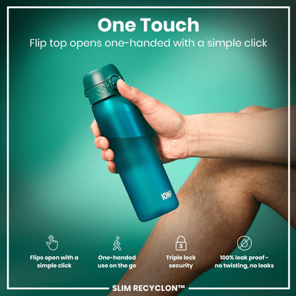 Leak Proof Slim Water Bottle, Recyclon, Aqua, 500ml (18oz)