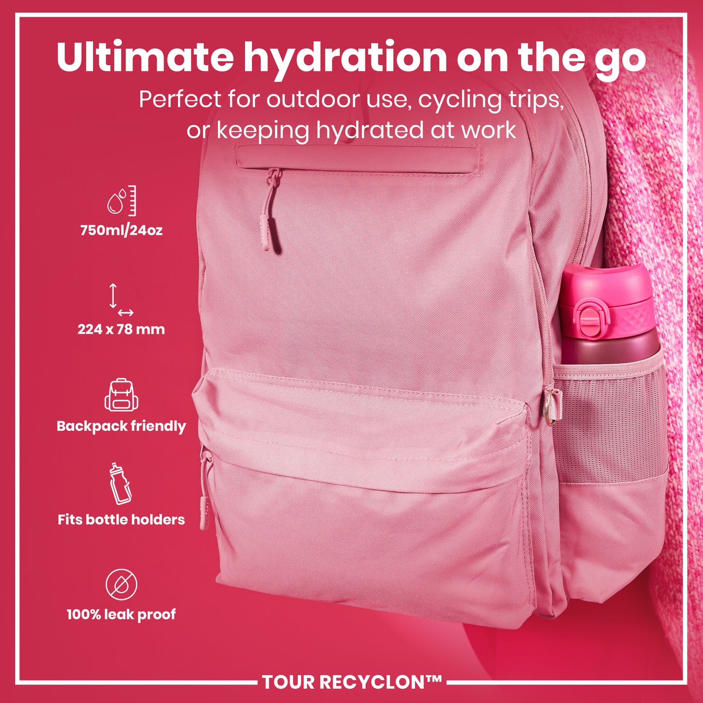 Leak Proof Water Bottle, Recyclon, Pink, 750ml (24oz)