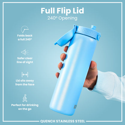 Leak Proof 1 Litre Water Bottle, Stainless Steel, Alaskan Blue, 1L