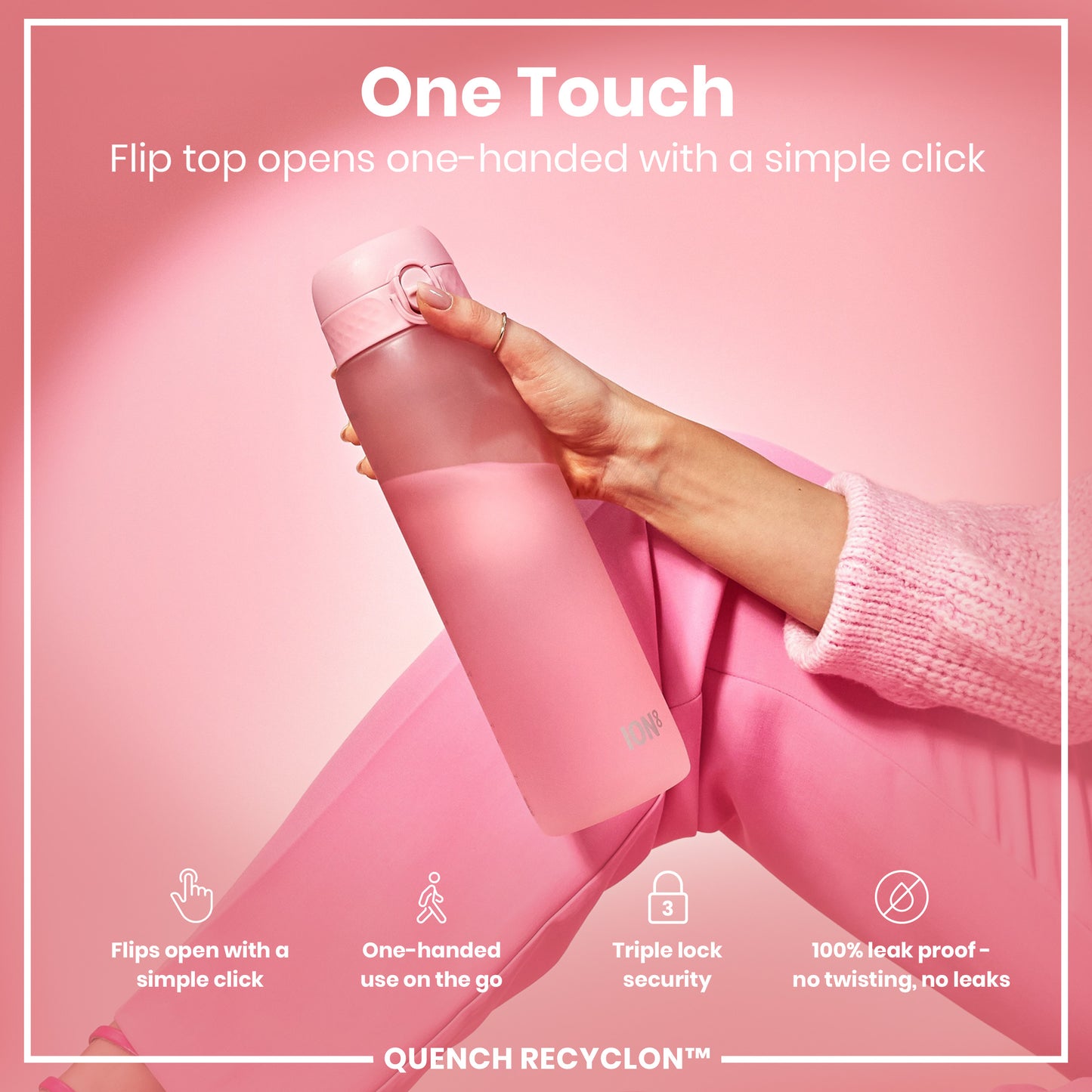 Leak Proof 1 litre Water Bottle, Recyclon, Rose Quartz