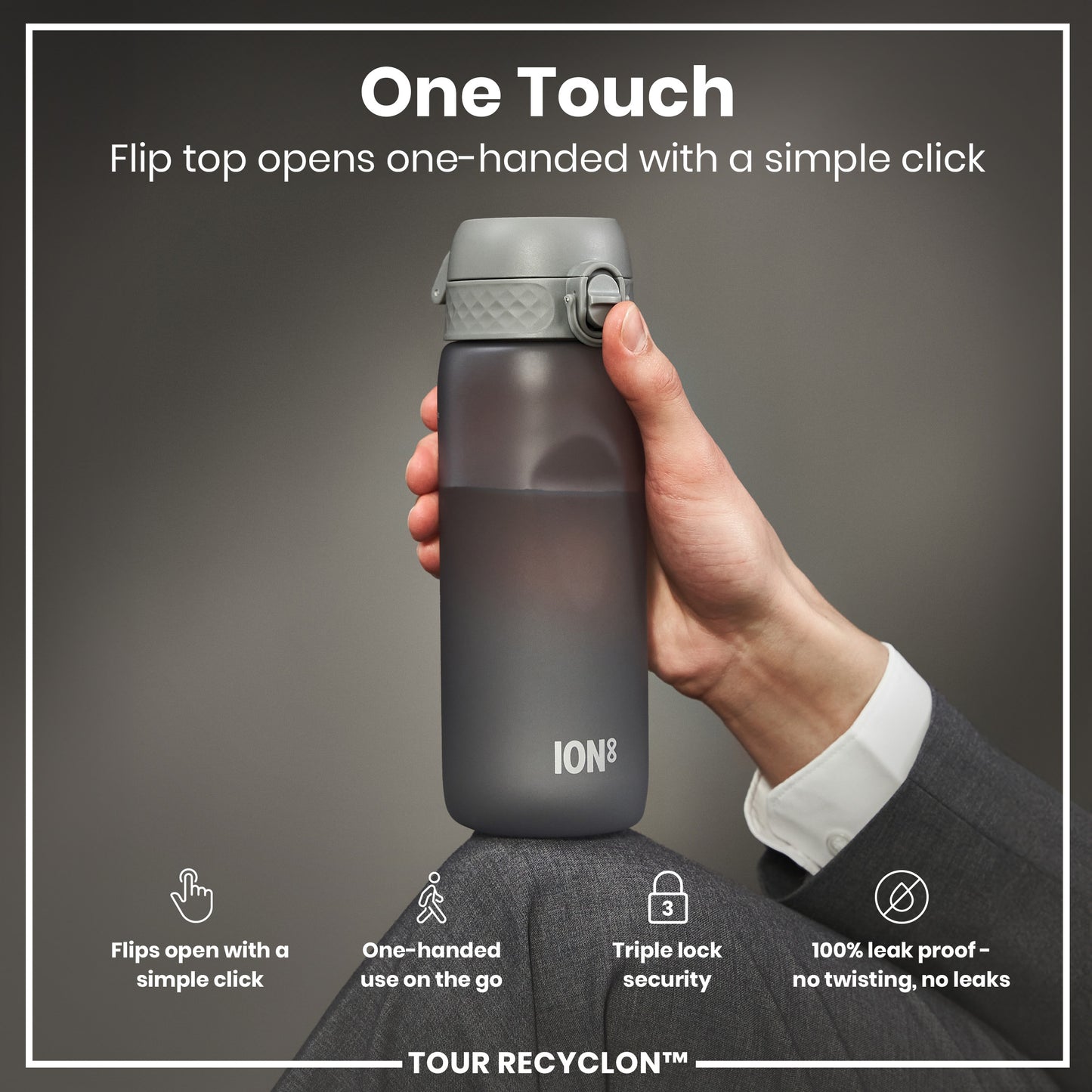 Leak Proof Water Bottle, Recyclon, Grey, 750ml (24oz)