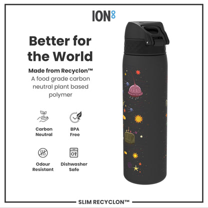 Leak Proof Slim Water Bottle, Recyclon, Spaceships, 500ml (18oz)