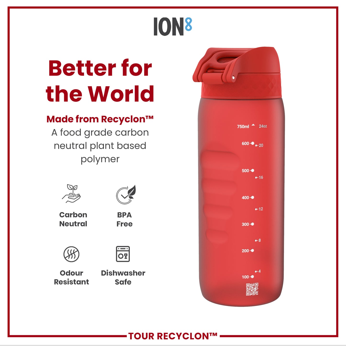 Leak Proof Water Bottle, Recyclon, Red, 750ml (24oz)