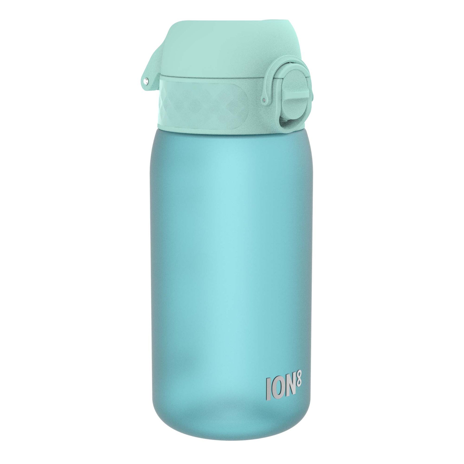 A light teal water bottle sits against a white background. The bottle has a light teal cap and the logo "ION8" is visible near the bottom.