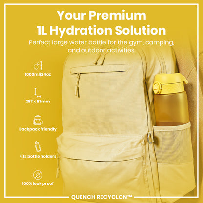 Leak Proof 1 litre Water Bottle, Recyclon, Yellow