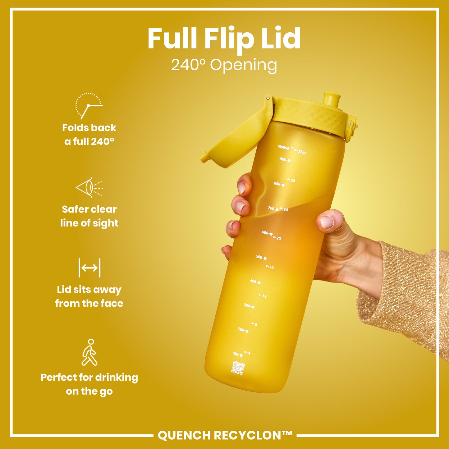 Leak Proof 1 litre Water Bottle, Recyclon, Yellow