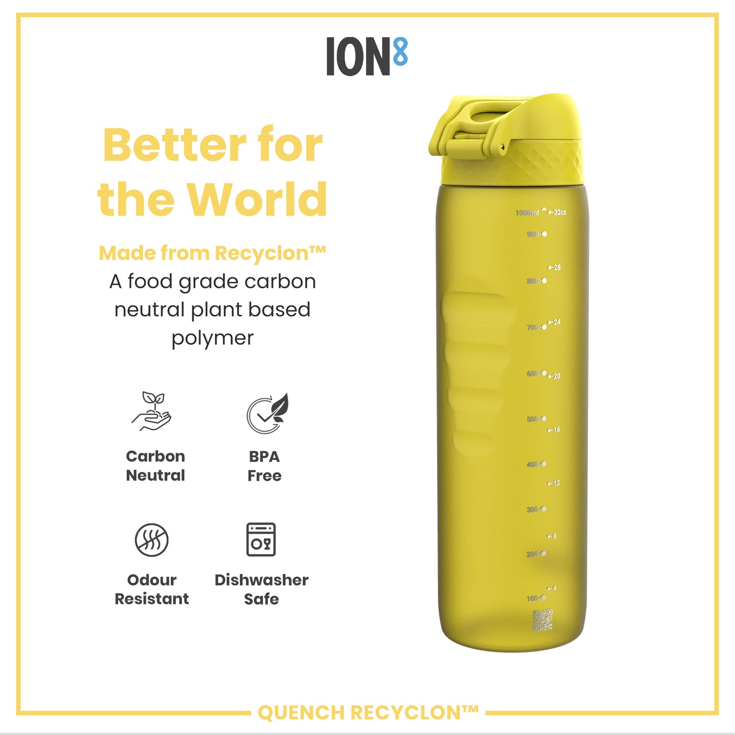 Leak Proof 1 litre Water Bottle, Recyclon, Yellow