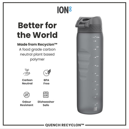 Leak Proof 1 litre Water Bottle, Recyclon, Grey