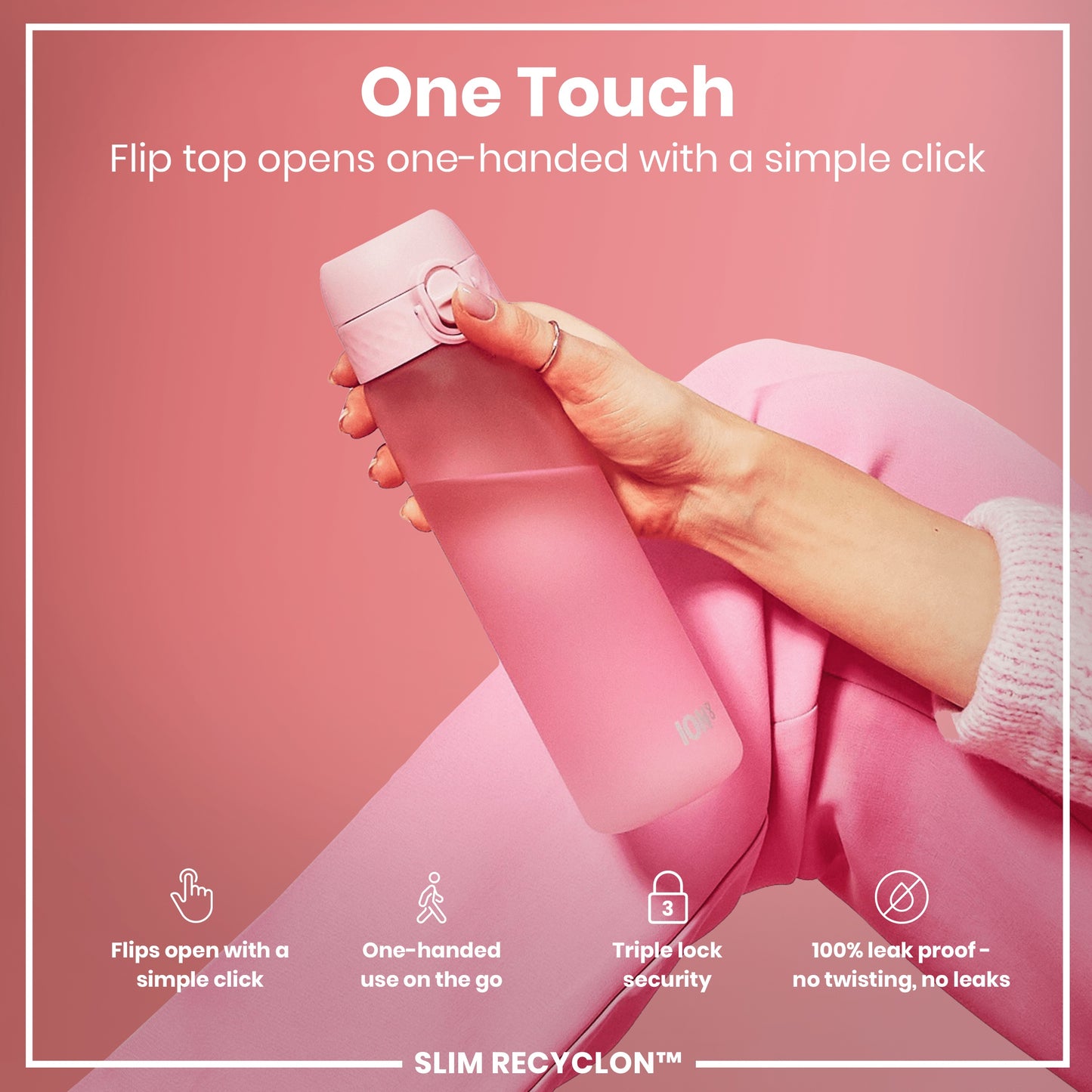 Leak Proof Slim Water Bottle, Recyclon, Rose Quartz, 500ml (18oz)