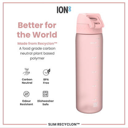 Leak Proof Slim Water Bottle, Recyclon, Rose Quartz, 500ml (18oz)