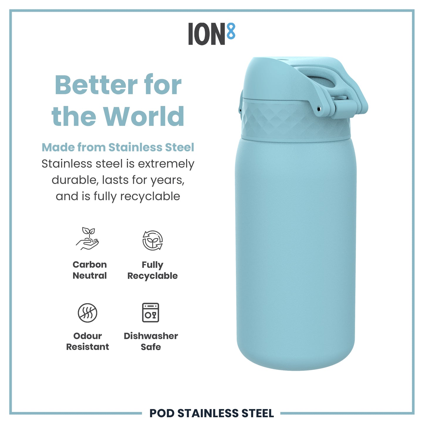 Leak Proof Kids Water Bottle, Stainless Steel, Alaskan Blue, 400ml (13oz)