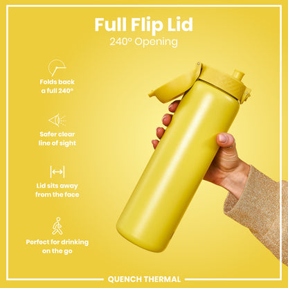 Leak Proof 1 Litre Thermal Water Bottle, Insulated Steel, Yellow, 1L