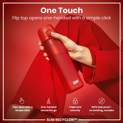 Leak Proof Slim Water Bottle, Recyclon, Red, 500ml (18oz)