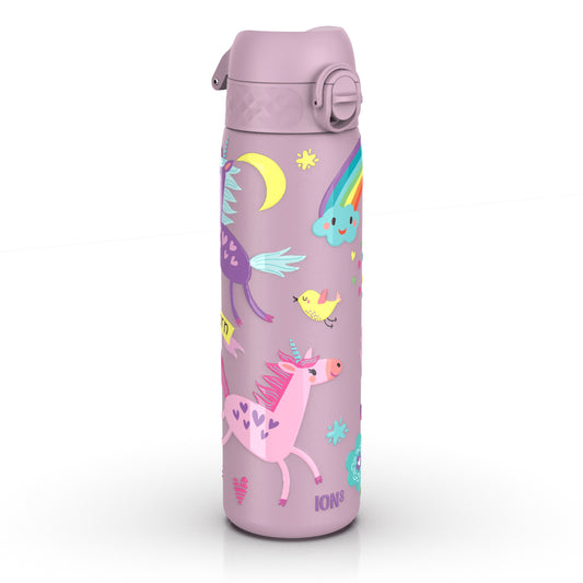 Leak Proof Slim Water Bottle, Stainless Steel, Unicorns, 600ml (20oz)