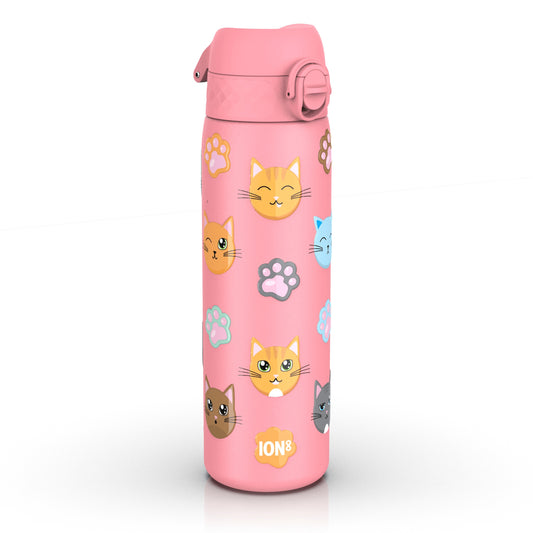 Leak Proof Slim Water Bottle, Stainless Steel, Cats, 600ml (20oz)