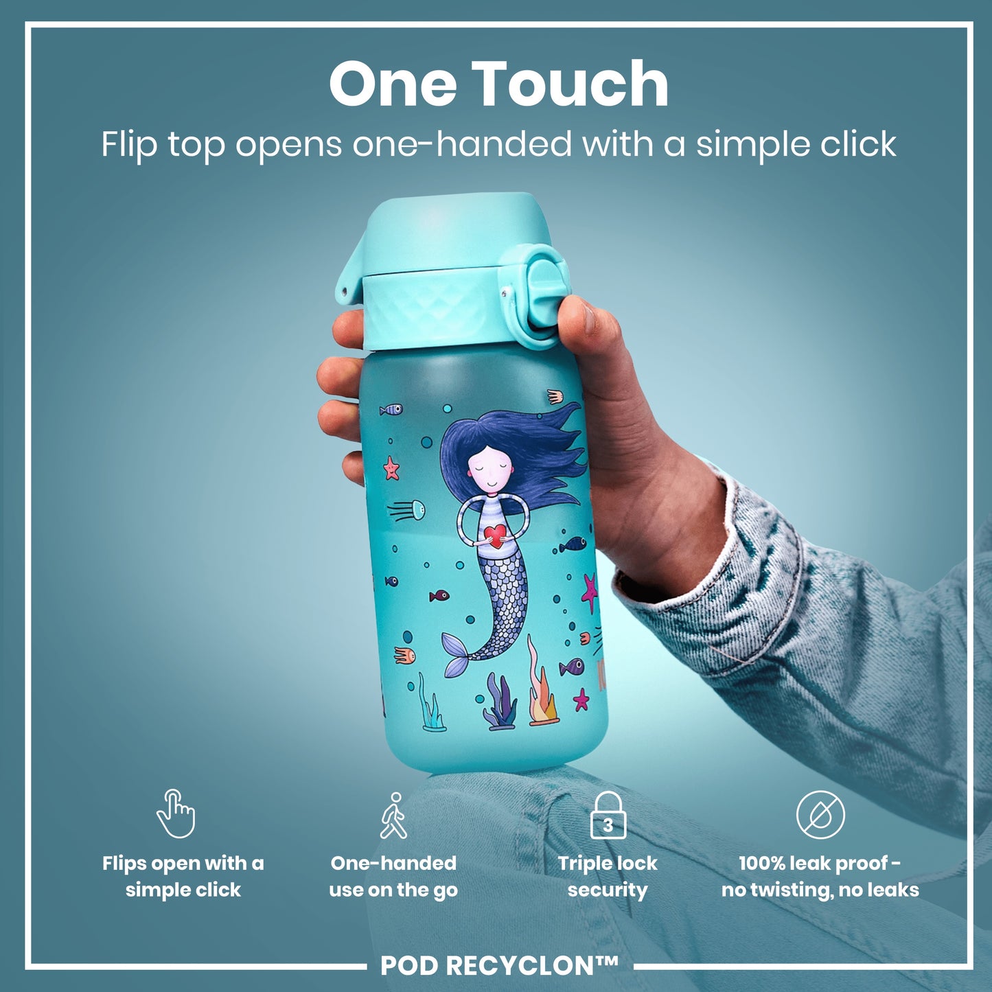 Leak Proof Kids Water Bottle, Recyclon, Mermaid, 350ml (12oz)