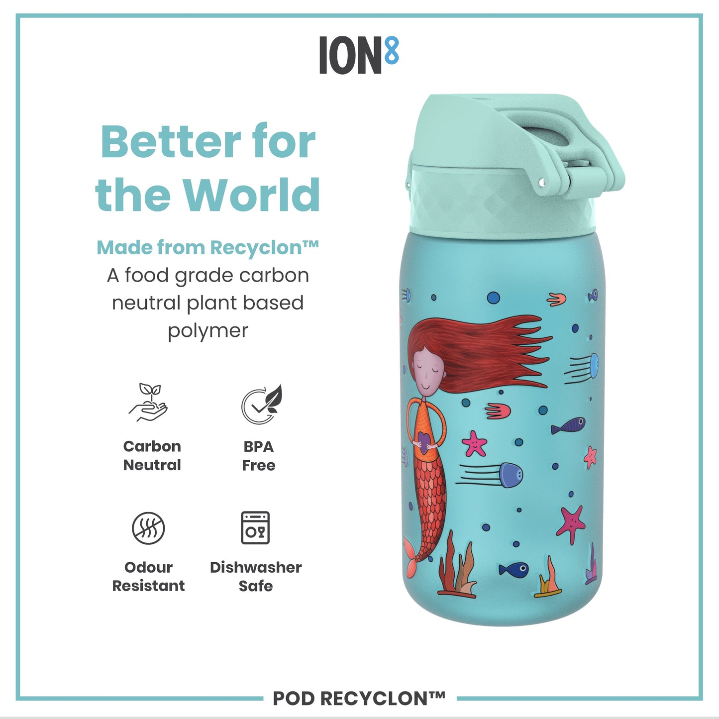 Leak Proof Kids Water Bottle, Recyclon, Mermaid, 350ml (12oz)