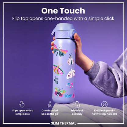 Leak Proof Slim Thermal Steel Water Bottle, Insulated, Butterfly, 500ml (17oz)