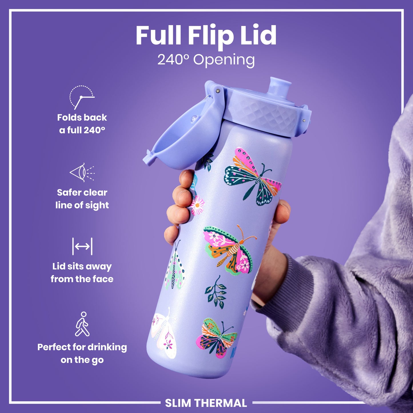 Leak Proof Slim Thermal Steel Water Bottle, Insulated, Butterfly, 500ml (17oz)