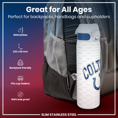 Leak Proof NFL Water Bottle, Stainless Steel, Indianapolis Colts, 600ml (20oz)