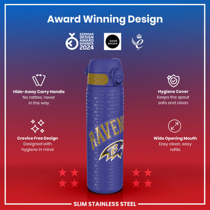 Leak Proof NFL Water Bottle, Stainless Steel, Baltimore Ravens, 600ml (20oz)