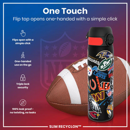 Leak Proof NFL Water Bottle, Recyclon, Patch Logos, 500ml (18oz)