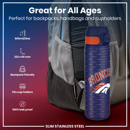 Leak Proof NFL Water Bottle, Stainless Steel, Denver Broncos, 600ml (20oz)