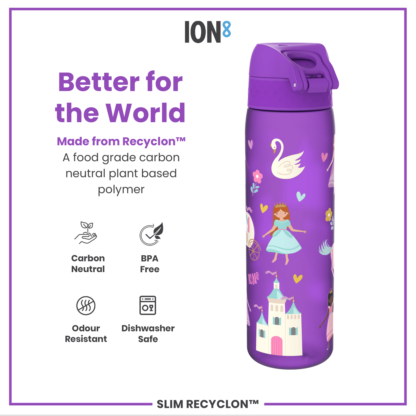 Leak Proof Slim Water Bottle, Recyclon, Princess, 500ml (18oz)