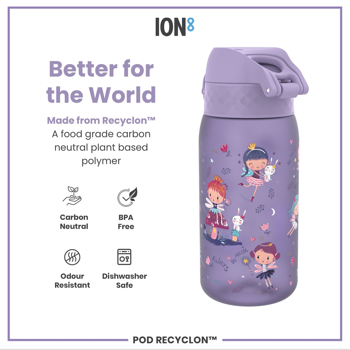 Leak Proof Kids Water Bottle, Recyclon, Fairies, 350ml (12oz)