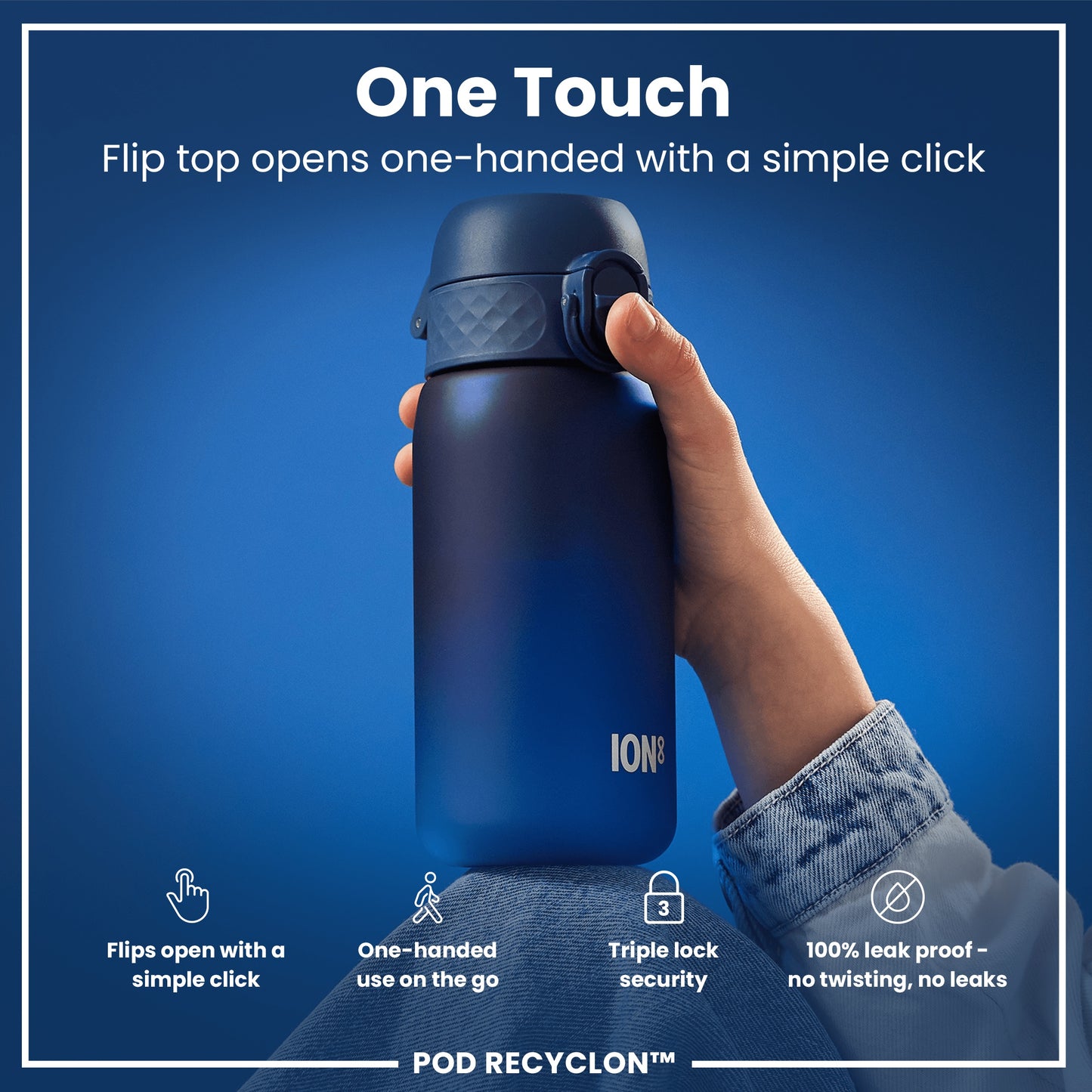 Leak Proof Small Water Bottle With Straw, Recyclon, Navy, 350ml (12oz)