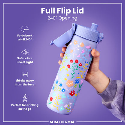 Leak Proof Slim Thermal Water Bottle, Insulated Steel, Ditsy Floral, 500ml (17oz)