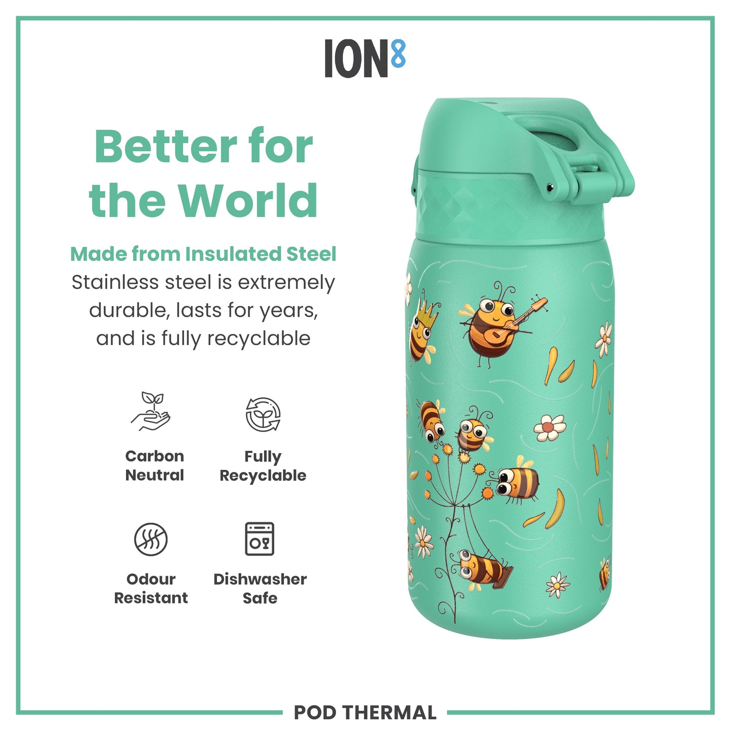 Leak Proof Thermal Steel Water Bottle, Insulated, Bees, 320ml (11oz)