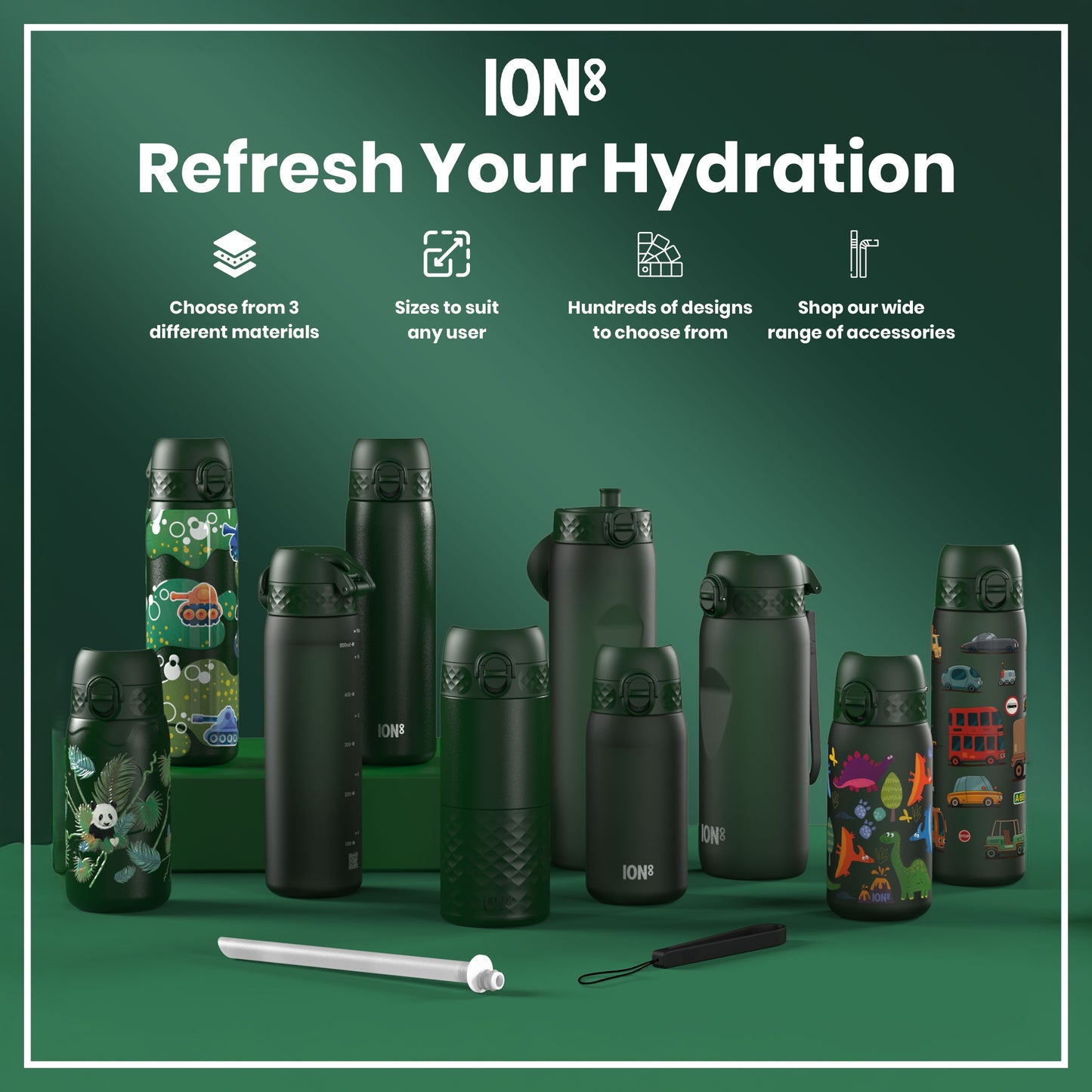 Leak Proof 1 Litre Thermal Water Bottle, Insulated Steel, Dark Green, 1L