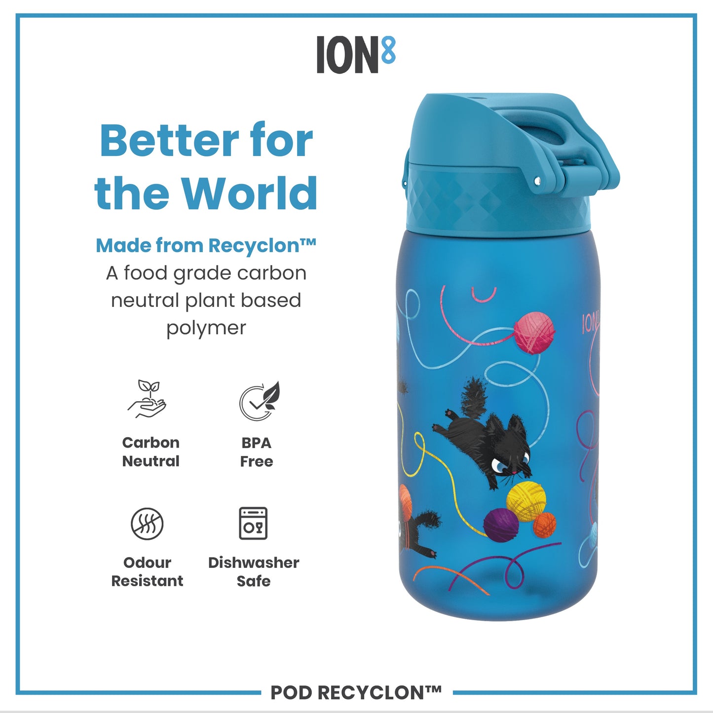 Leak Proof Kids Water Bottle, Recyclon, Cats, 350ml (12oz)