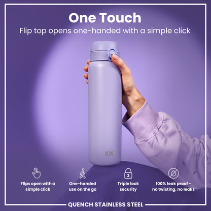 Leak Proof 1 Litre Water Bottle, Stainless Steel, Light Purple, 1L