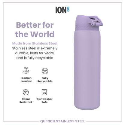 Leak Proof 1 Litre Water Bottle, Stainless Steel, Light Purple, 1L