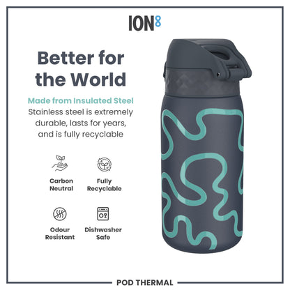 Leak Proof Thermal Steel Water Bottle, Insulated, Squiggly Line, 320ml (11oz)