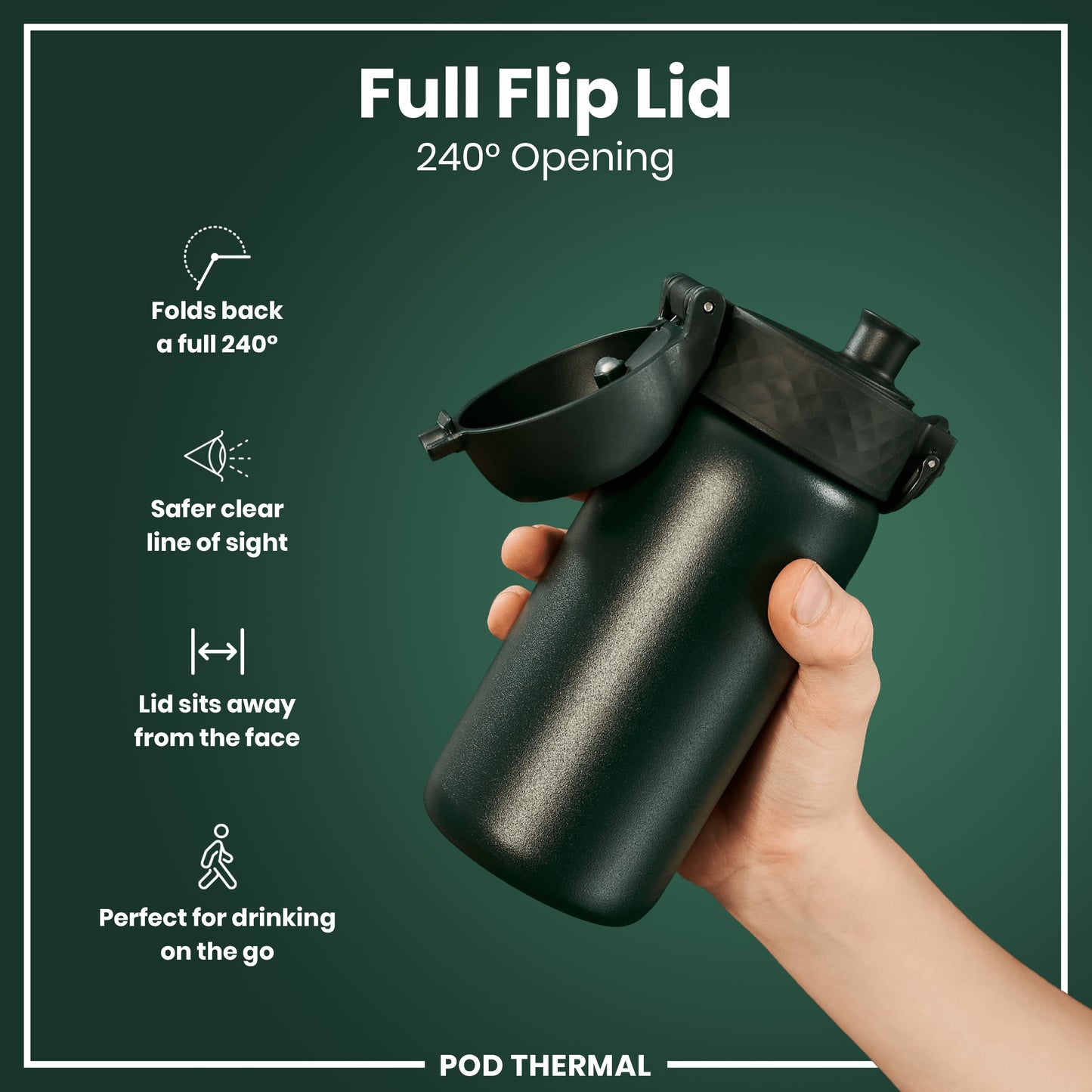 Leak Proof Thermal Steel Water Bottle, Insulated, Dark Green, 320ml (11oz)